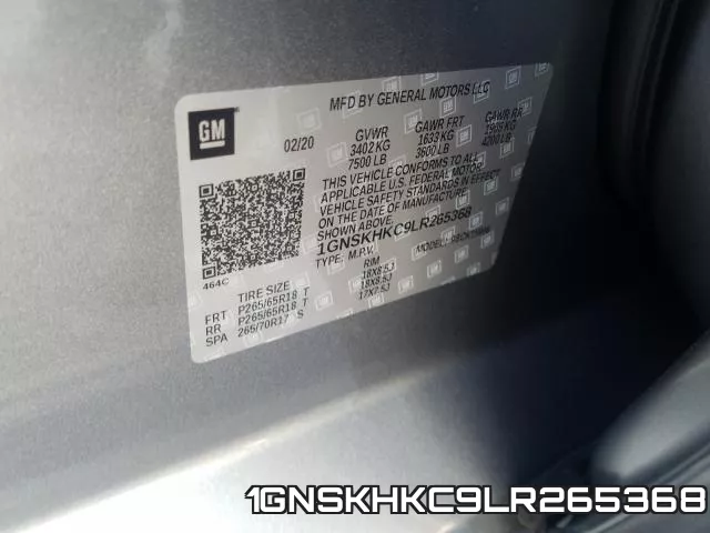 1GNSKHKC9LR265368 фото 2