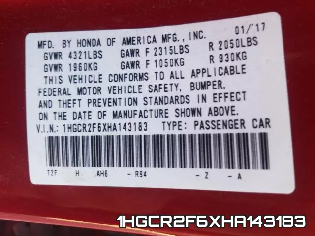 1HGCR2F6XHA143183 фото 2