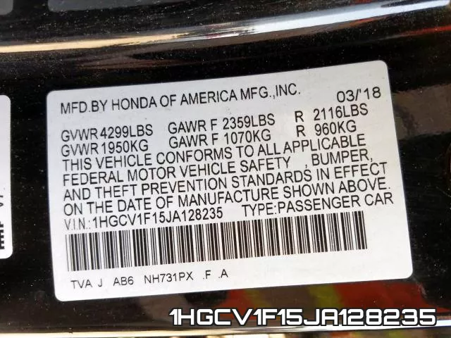 1HGCV1F15JA128235 фото 2