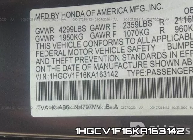 1HGCV1F16KA163142 фото 10