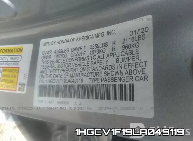 1HGCV1F19LA049119 фото 10