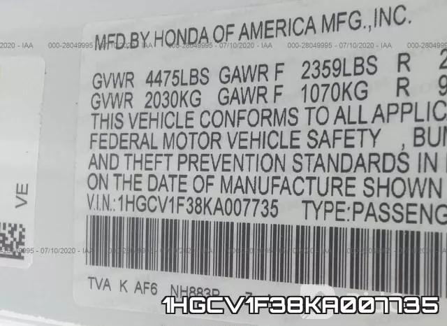 1HGCV1F38KA007735 фото 10