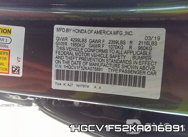 1HGCV1F52KA076891 фото 10