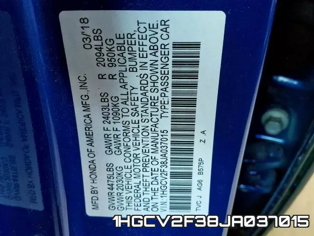 1HGCV2F38JA037015 фото 2
