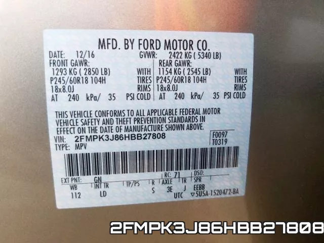 2FMPK3J86HBB27808 фото 2