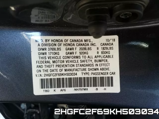 2HGFC2F69KH503034 фото 2