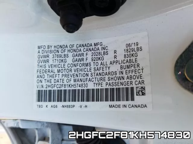 2HGFC2F81KH574830 фото 2