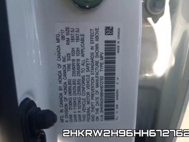 2HKRW2H96HH672762 фото 2