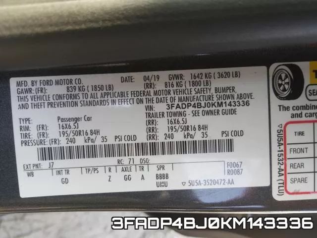 3FADP4BJ0KM143336 фото 2