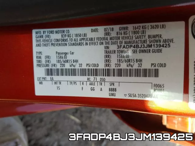3FADP4BJ3JM139425 фото 2