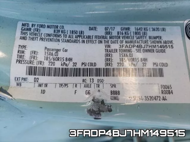 3FADP4BJ7HM149515 фото 2