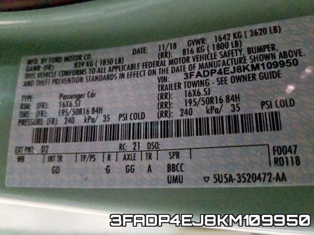 3FADP4EJ8KM109950 фото 2