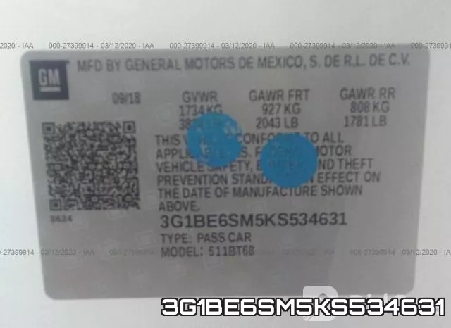 3G1BE6SM5KS534631 фото 10