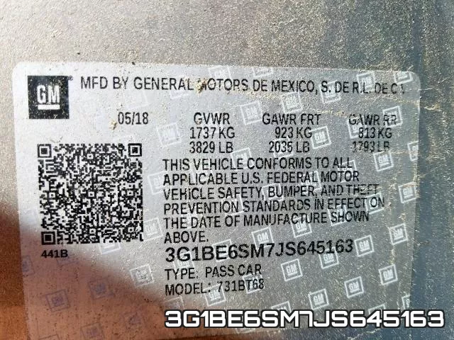3G1BE6SM7JS645163 фото 2