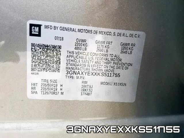 3GNAXYEXXKS511755 фото 2