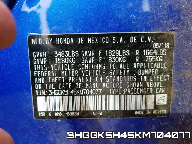 3HGGK5H45KM704077 фото 2