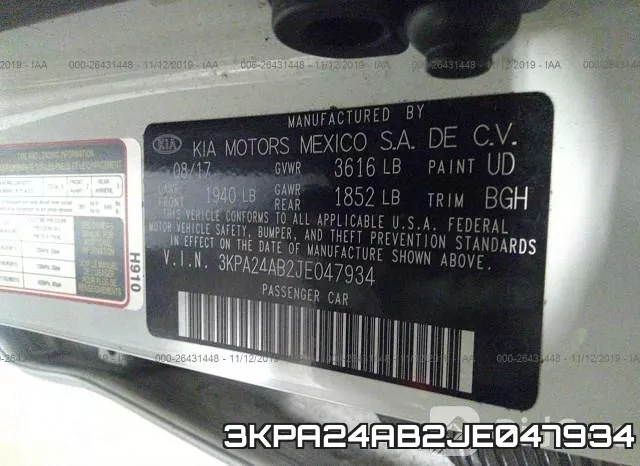 3KPA24AB2JE047934 фото 10