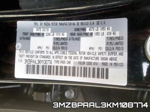 3MZBPAAL3KM108774 фото 2