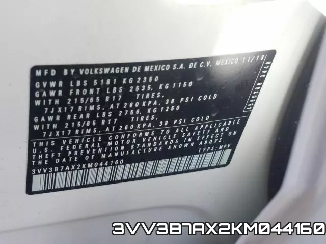 3VV3B7AX2KM044160 фото 2