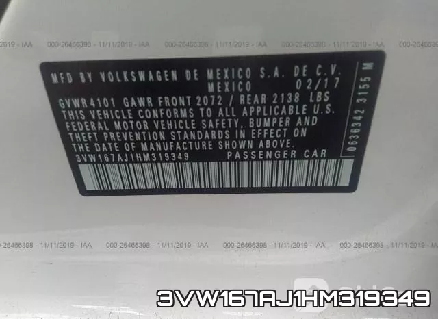 3VW167AJ1HM319349 фото 10
