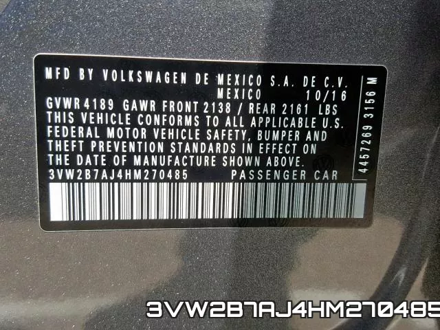 3VW2B7AJ4HM270485 фото 2