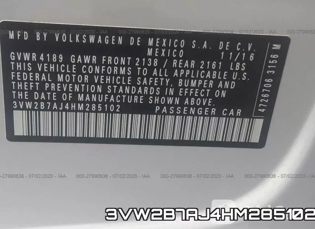 3VW2B7AJ4HM285102 фото 10