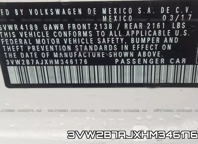 3VW2B7AJXHM346176 фото 10