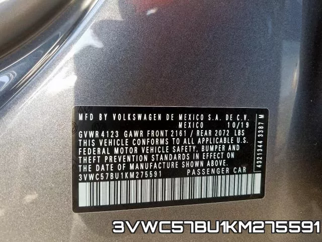3VWC57BU1KM275591 фото 2