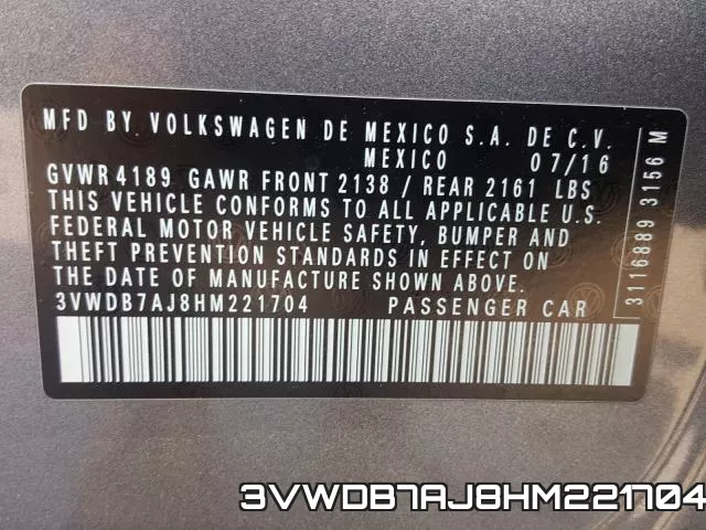 3VWDB7AJ8HM221704 фото 2