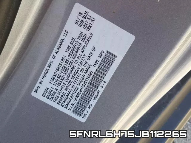 5FNRL6H75JB112265 фото 2