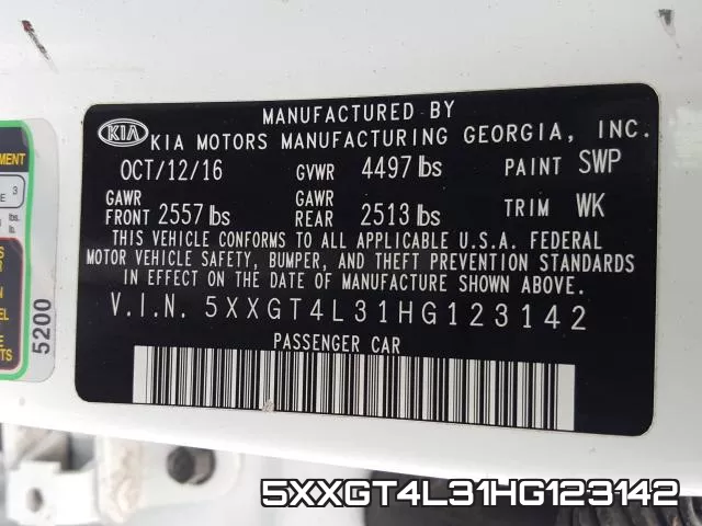 5XXGT4L31HG123142 фото 2