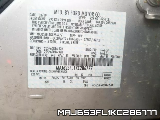 MAJ6S3FL1KC286777 фото 2