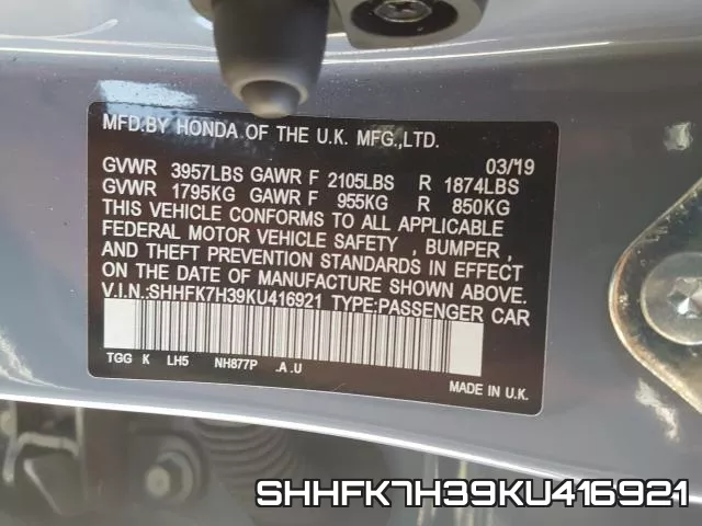 SHHFK7H39KU416921 фото 2