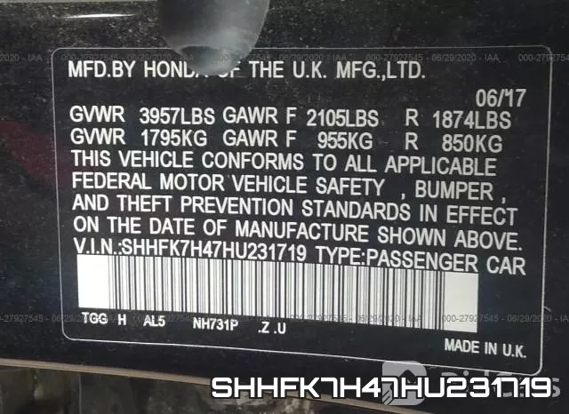 SHHFK7H47HU231719 фото 10