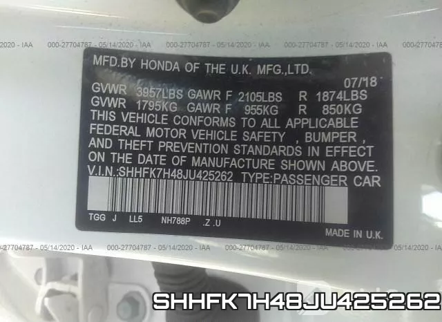 SHHFK7H48JU425262 фото 10
