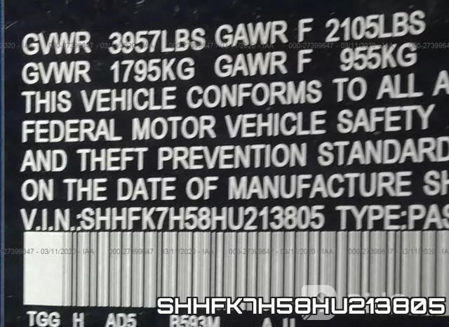 SHHFK7H58HU213805 фото 10