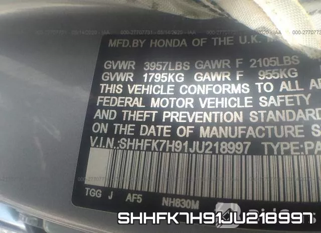 SHHFK7H91JU218997 фото 10