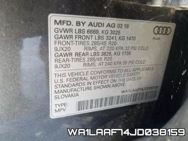 WA1LAAF74JD038159 фото 2