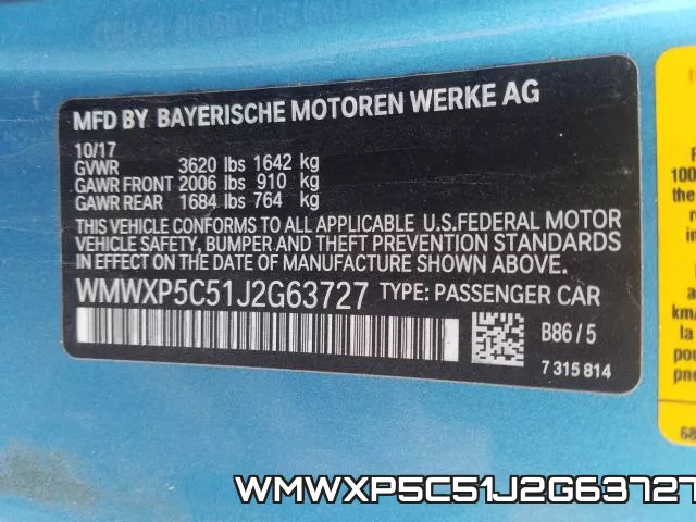 WMWXP5C51J2G63727 фото 2