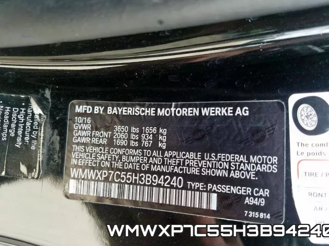 WMWXP7C55H3B94240 фото 2