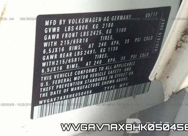 WVGAV7AX8HK050456 фото 10