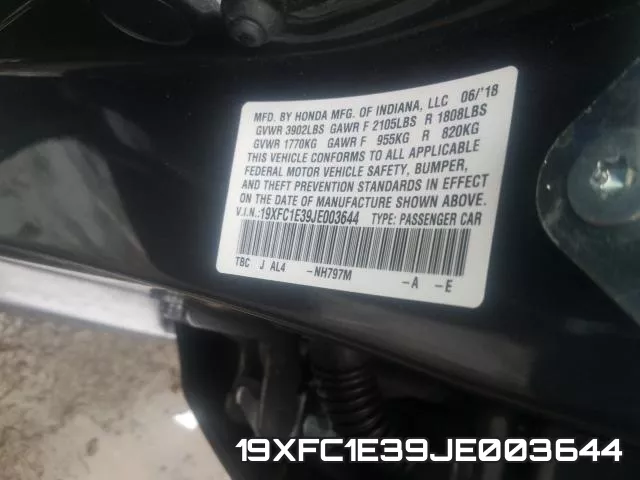 19XFC1E39JE003644 фото 2
