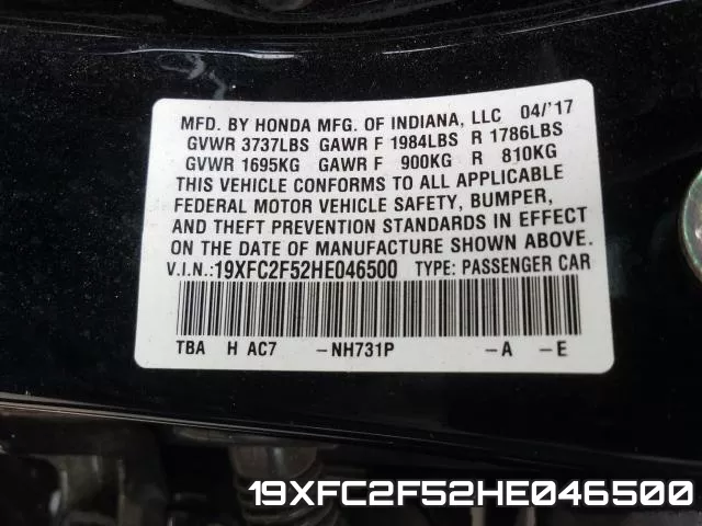 19XFC2F52HE046500 фото 2