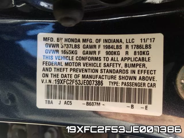 19XFC2F53JE007386 фото 2