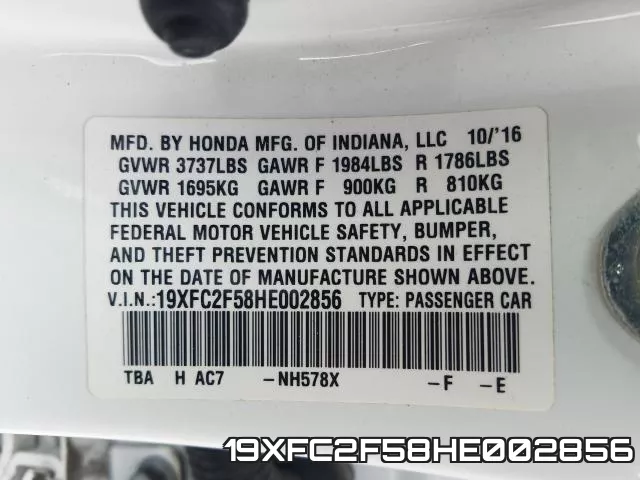 19XFC2F58HE002856 фото 2