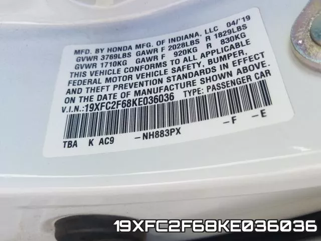 19XFC2F68KE036036 фото 2