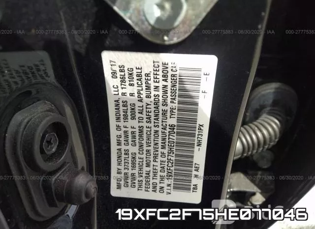 19XFC2F75HE077046 фото 10