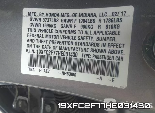 19XFC2F77HE031430 фото 10