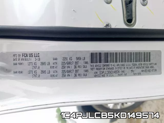 1C4PJLCB5KD149574 фото 2