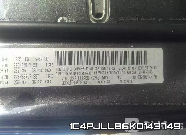 1C4PJLLB6KD143749 фото 10